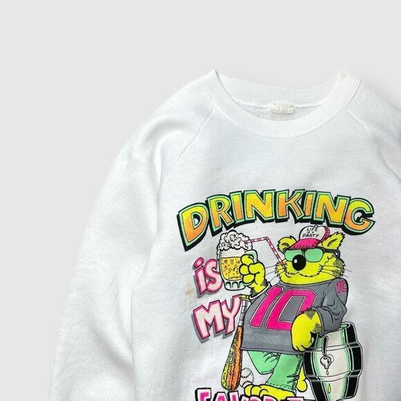 Vtg 80s Fruit Loom Drinking Is My Favorite Sport Sweatshirt, Neon Beer Party S - Picture 2 of 5